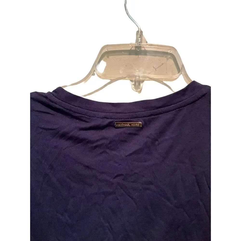 Michael Kors Blouse Top‎ Women SZ L Blue Polka Dot Ruffle Short Sleeve Crew Neck